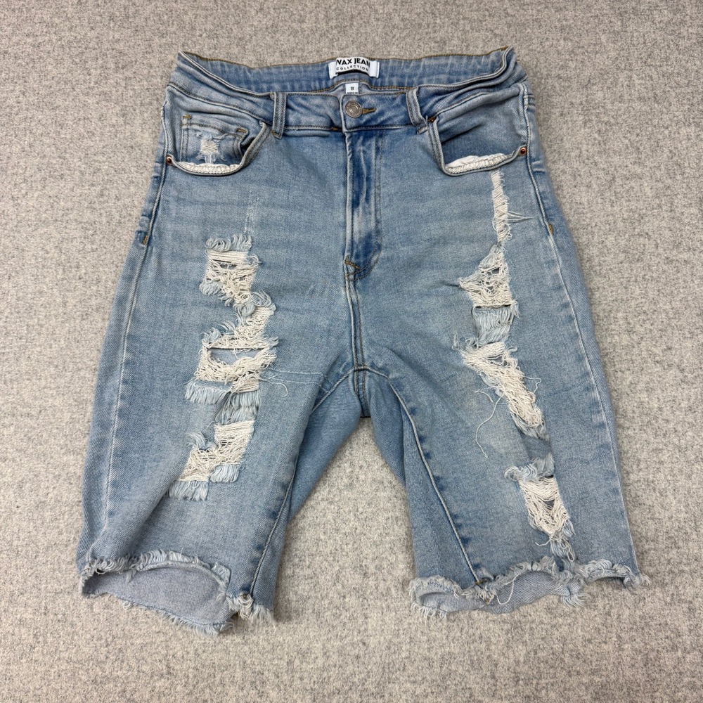 Wax Jean Collection Denim Shorts 1X Blue Distressed Ripped Frayed Hem High Rise